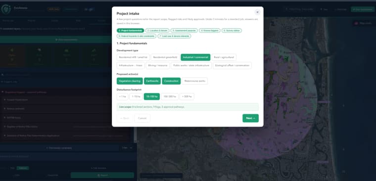 SiteCensus project intake wizard with live scope summary
